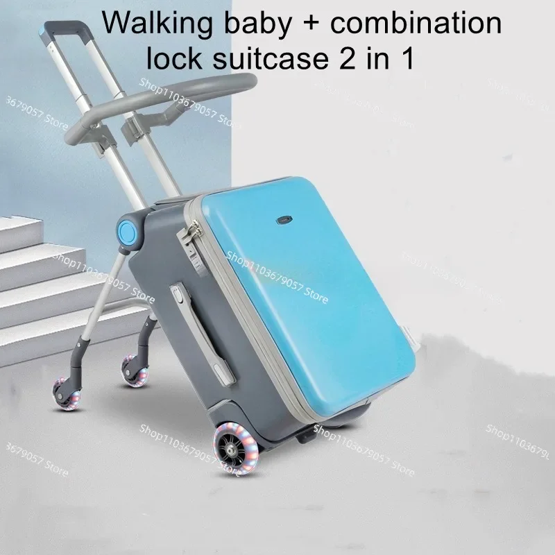 Can sit and ride children's trolley bags lazy slip walker children's travel can boarding suitcase