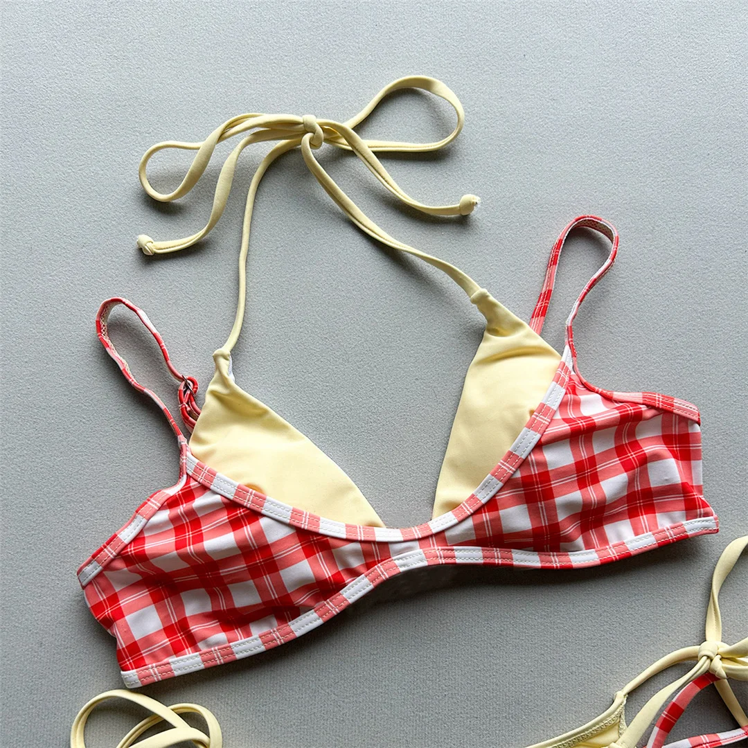 Sexy Polka Dot Plaid Neckholder-Bikini, Damen-Badeanzug, zweiteiliger Bikini-Set, Badeanzug mit Splicing-Design, Badebekleidung, Schwimmanzug V8027 – Detail 10