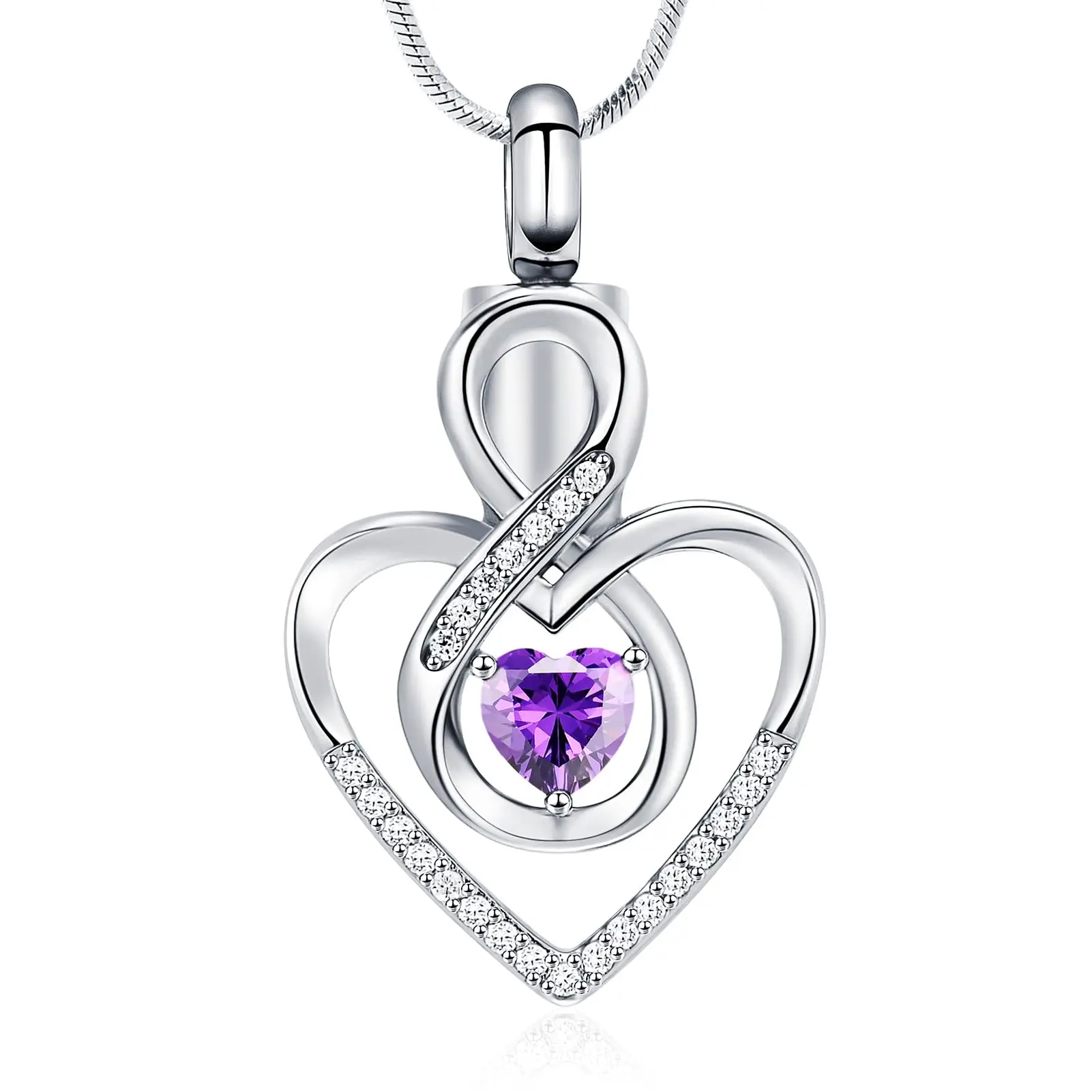 Infinity Heart Urn Necklace for Ashes with Crystal Cremation Ashes Jewelry Memorial Urn Locket Keepsake Pendant for Women