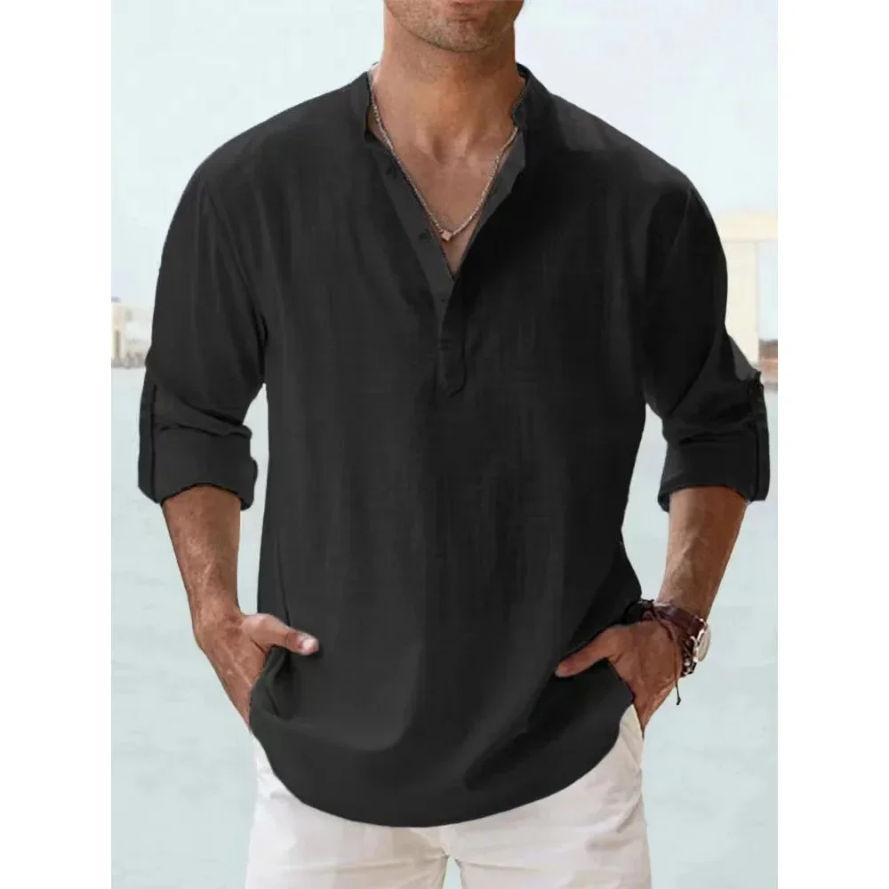 King Billion Men's Cotton Linen Henley Shirt Short Sleeve 4
