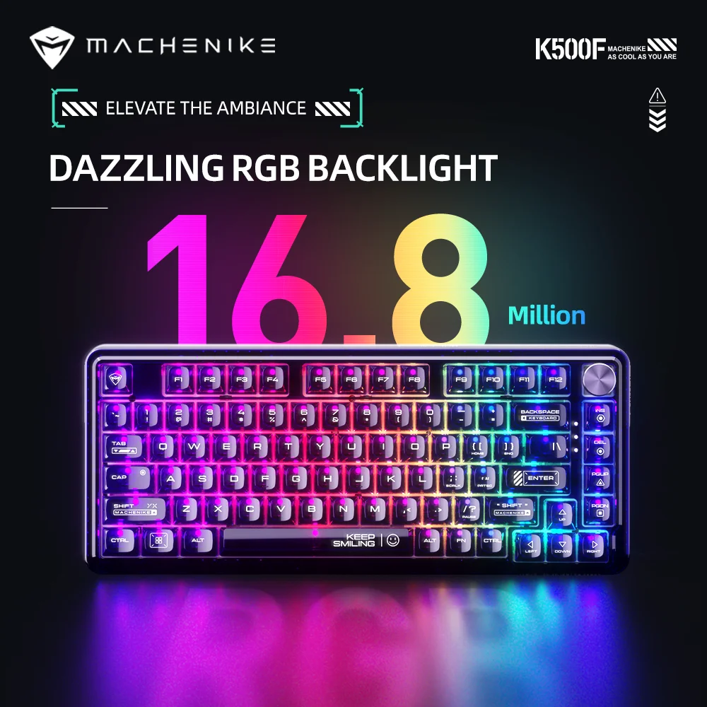 Machenike K500F Mechanical Keyboard Gasket Mount 75% Compact TKL Layout RGB Backlit Wired Mode Gaming Keyboard for PC Latop