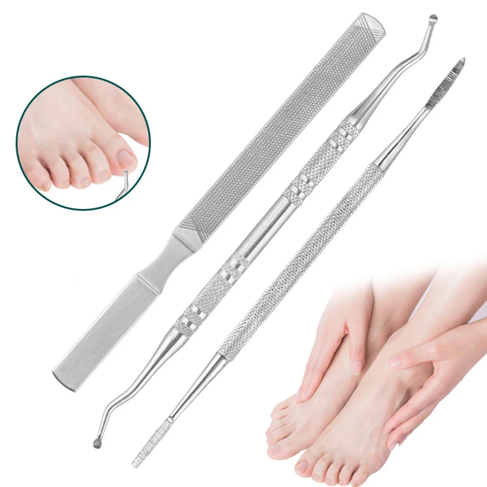 3PCS Stainless Steel Ingrown Toenail File Lifter Set Ingrown Nail Feet Care Pedicure Tools Professional Podiatry Care Tools