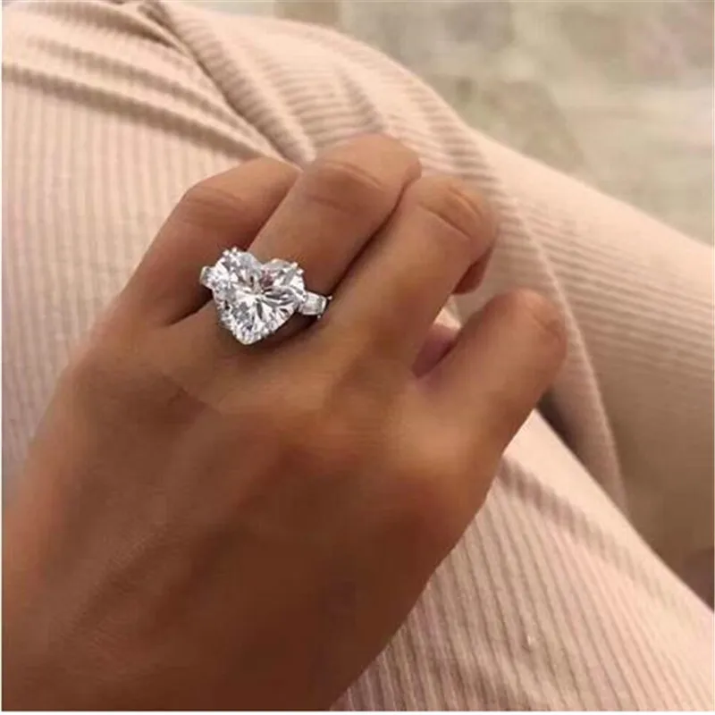 Heart shape Lovers Promise ring 925 sterling silver 12mm AAAAA cz Engagement Wedding Band Rings for women Bridal Fine Jewelry
