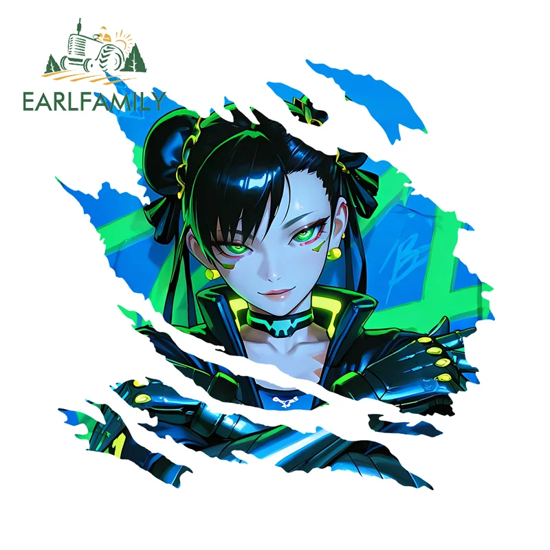 EARLFAMILY Tear Creative Chunli Car Stickers Cyber Style Personal Picture Vehicle Decals Scratch-Proof ATV VAN Accessories