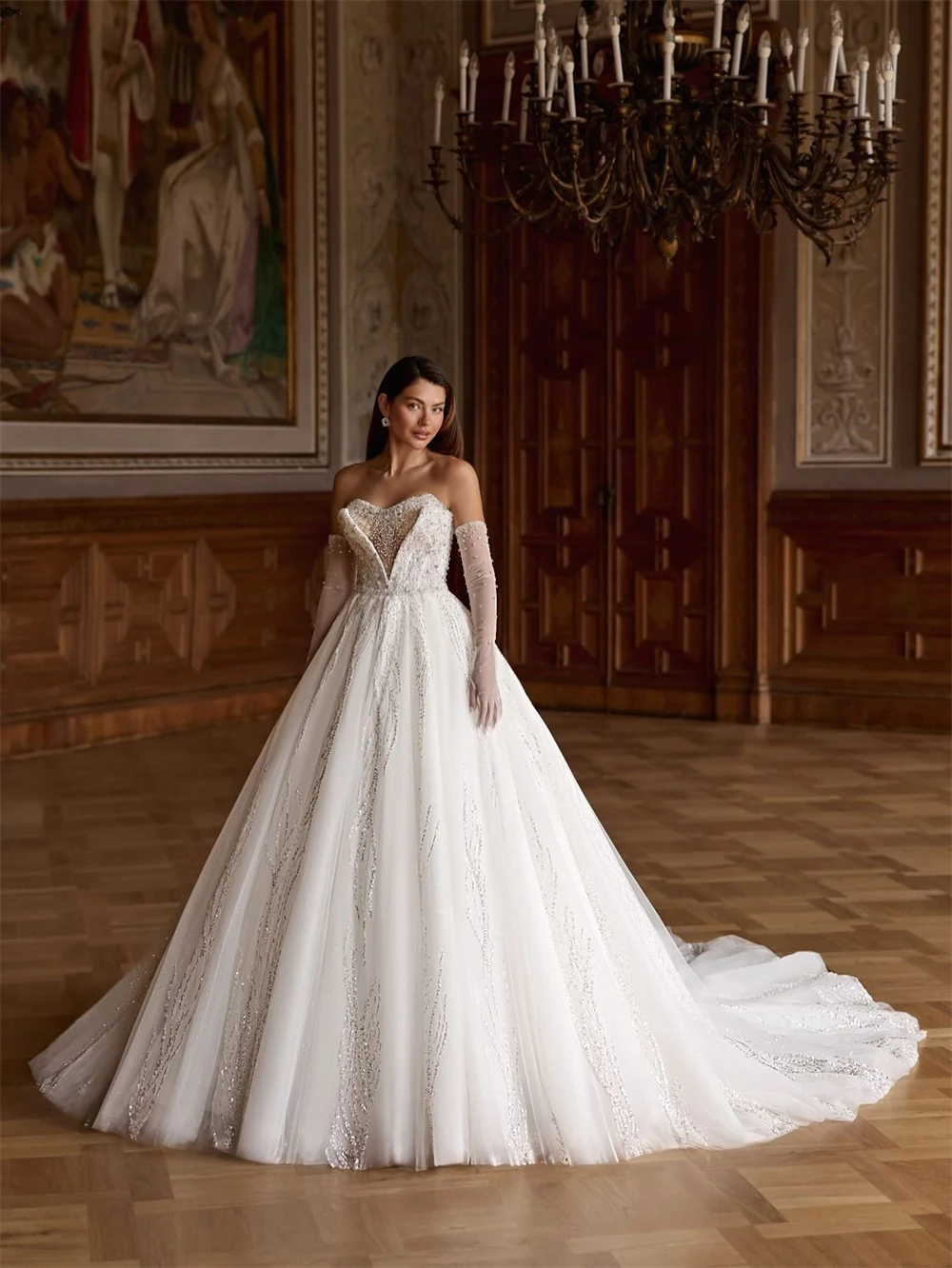 Customized Soft White Organza Wedding Dress Formal Sweetheart Sleeveless Bridal Gowns Soft A-Line Court Train Vestido De Novia