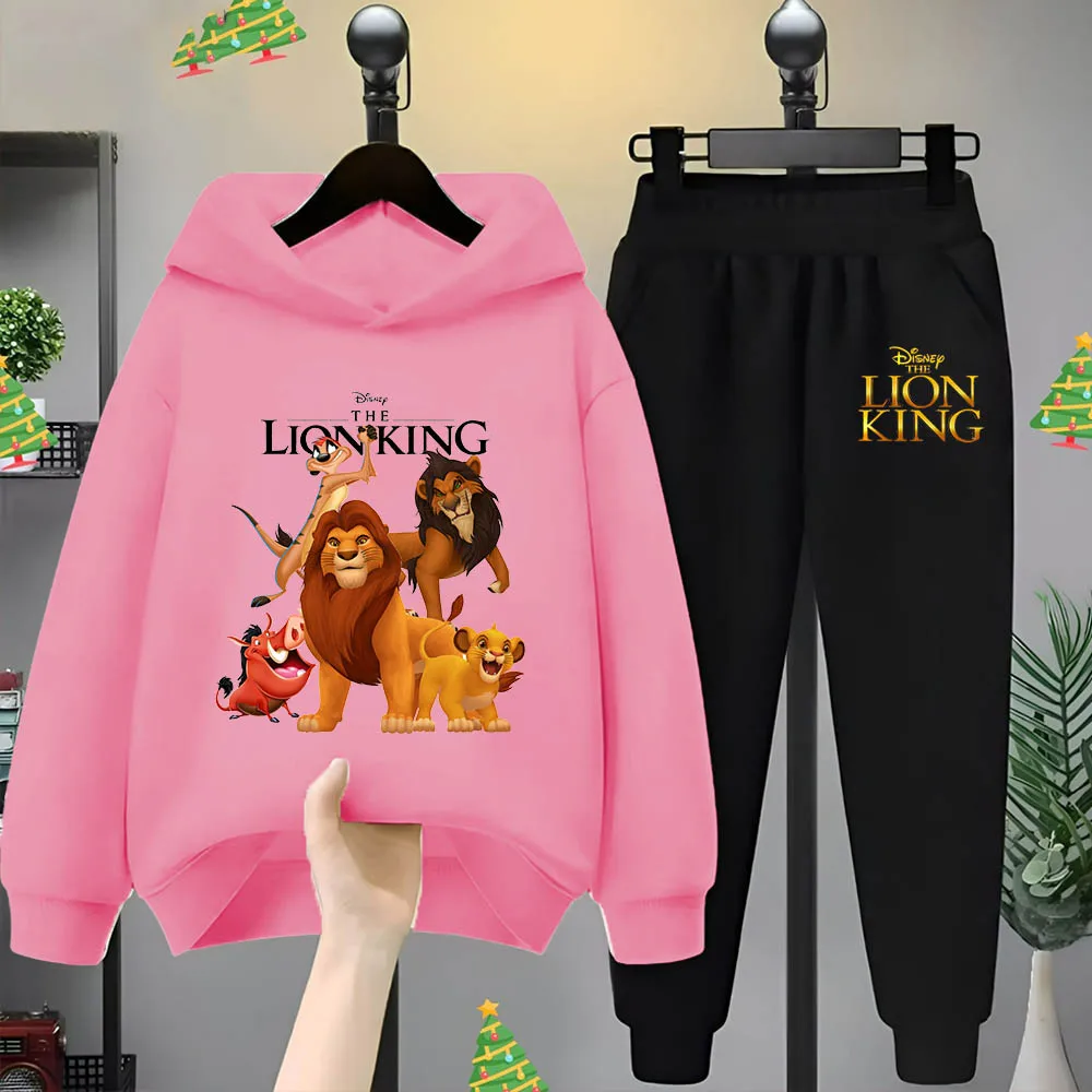 Lion King Disney cartoon printed hoodie for boys and girls Day casual four seasons loose matching hoodie and sweatpants suit