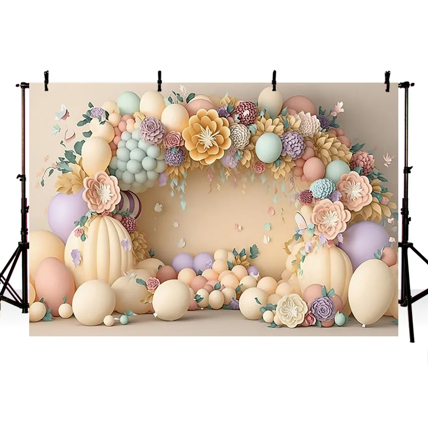 Mehofond-Fondo de fotografía con arco azul, globos, flores, pastel de fiesta de cumpleaños de niña, retrato de Smash, decoración, telón de fondo para estudio fotográfico