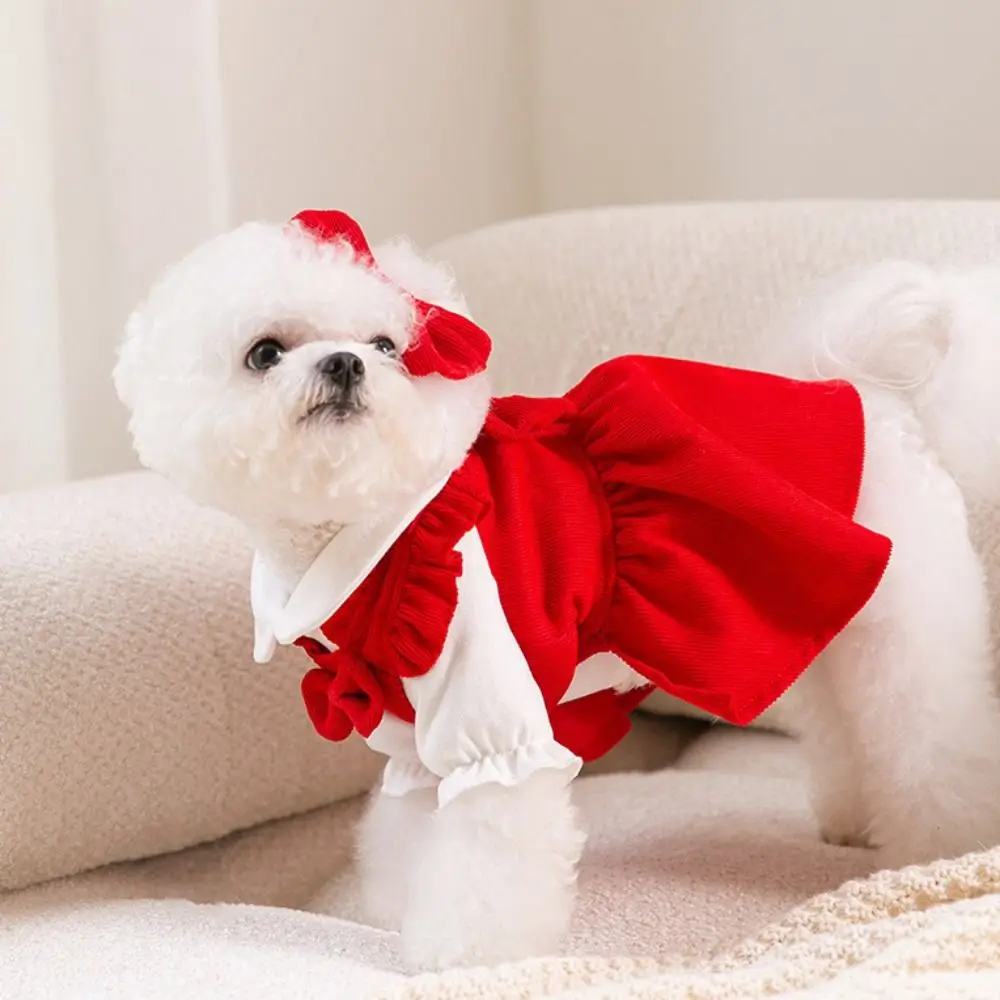 

Comfortable Pleated Pet Corduroy Skirt New Year Christmas Elegant Bow Dog Skirt Sweet Cute Cat Princess Dress Party