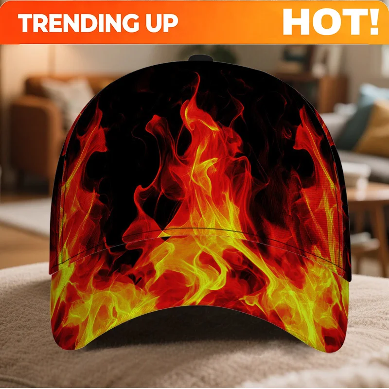 Customization Customization 1pc Fiery Flames Background Print Classic Baseball Cap, Designed For Daily Fashion Scenes
