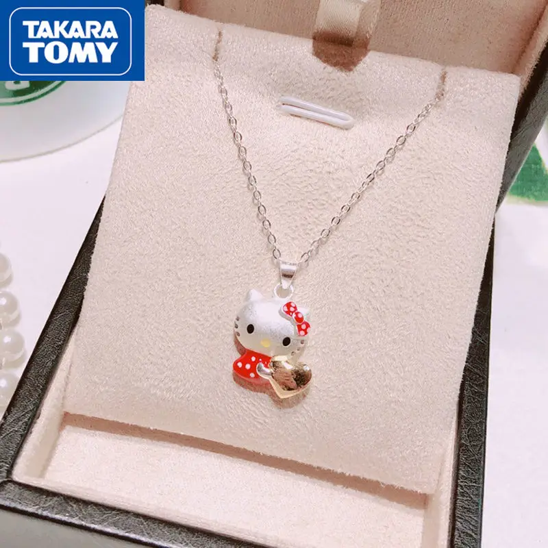 

TAKARA TOMY Woman 925 Silver Sparkling Elegant Hello Kitty Lightweight Collarbone Parent-child Necklace Girly Sweet Accessories