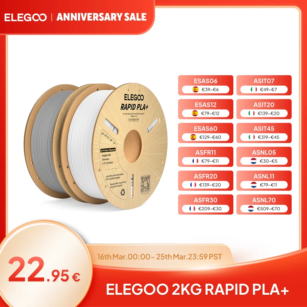 ELEGOO-Filament PLA + pour impression 3D, consommable d'impression à grande vitesse, diamètre de 1.75mm, diamètre de 30 à 600mm, précision +/- 0.02mm, 1kg