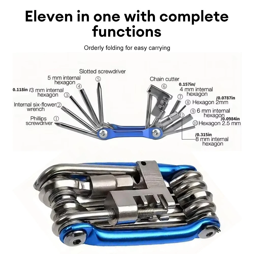 11-in-1 Bicycle Multi Tool, Portable Foldable Bike Repair Kit with Wrench Screwdriver Chain Hex Spoke for Mountain Road Bikes