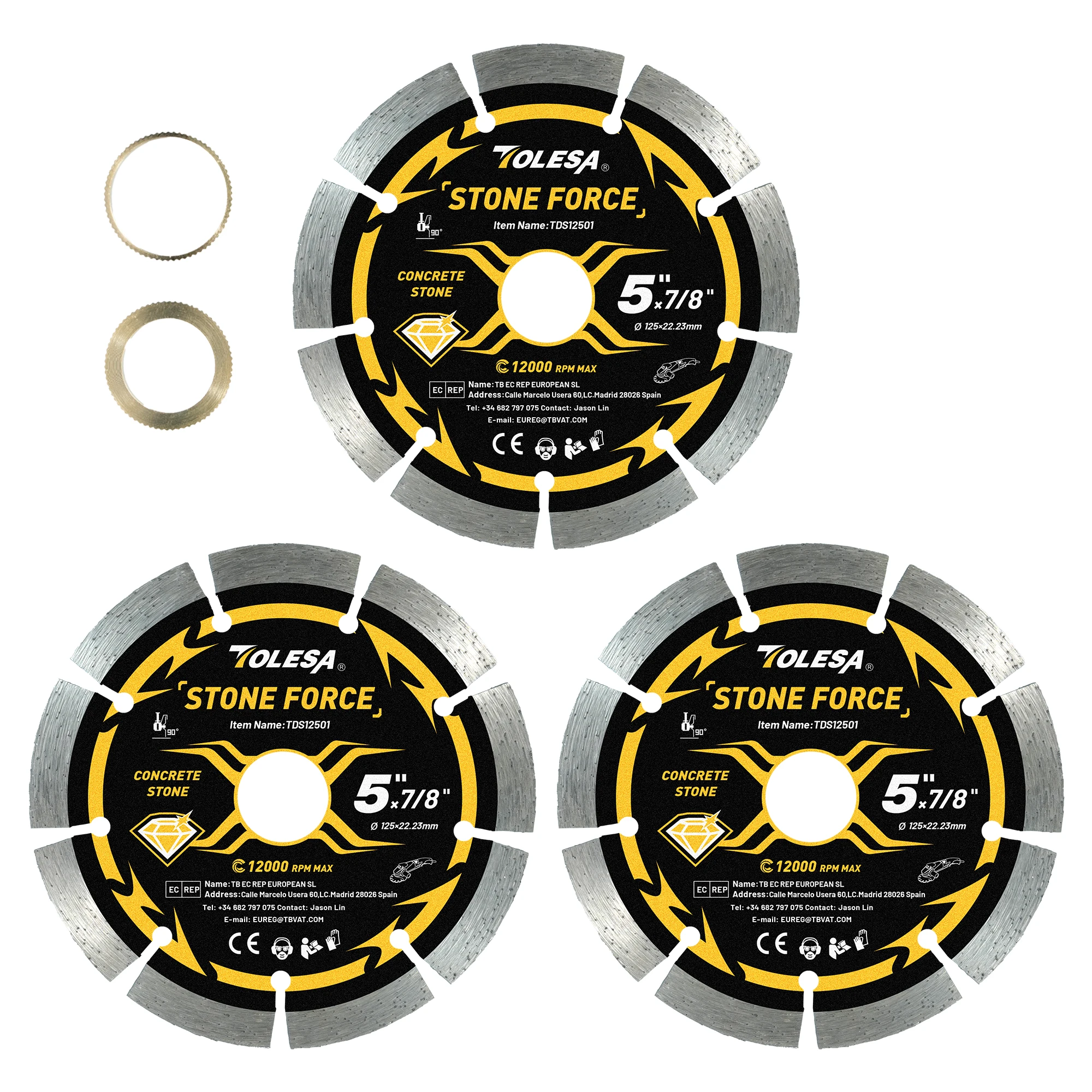 

TOLESA 3x 125mm Segmented Diamond Blade Diamond Cutting Wheel for Fast Cut Masonry Concrete Brick 5" Stone Blade for Dry Wet Cut