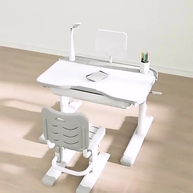 Adjustable Kids Study Desk and Chair Set Children's Writing Table Tiltable Drawing Desk for Home Learning 80x52cm