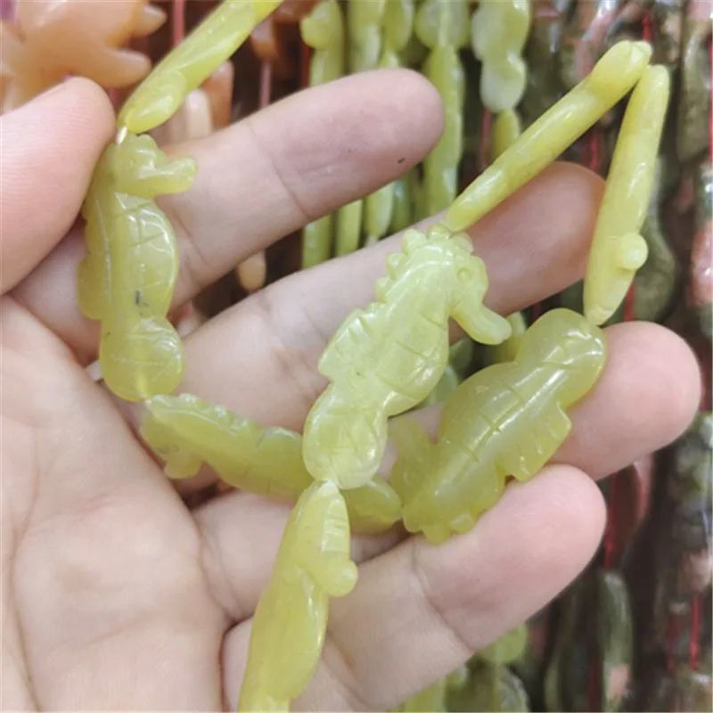 10PCS New Green Jade Stone Strings SEAHORSE Shape Size 34X18MM DIY Jewelry Findings ITEMS Hot Selling