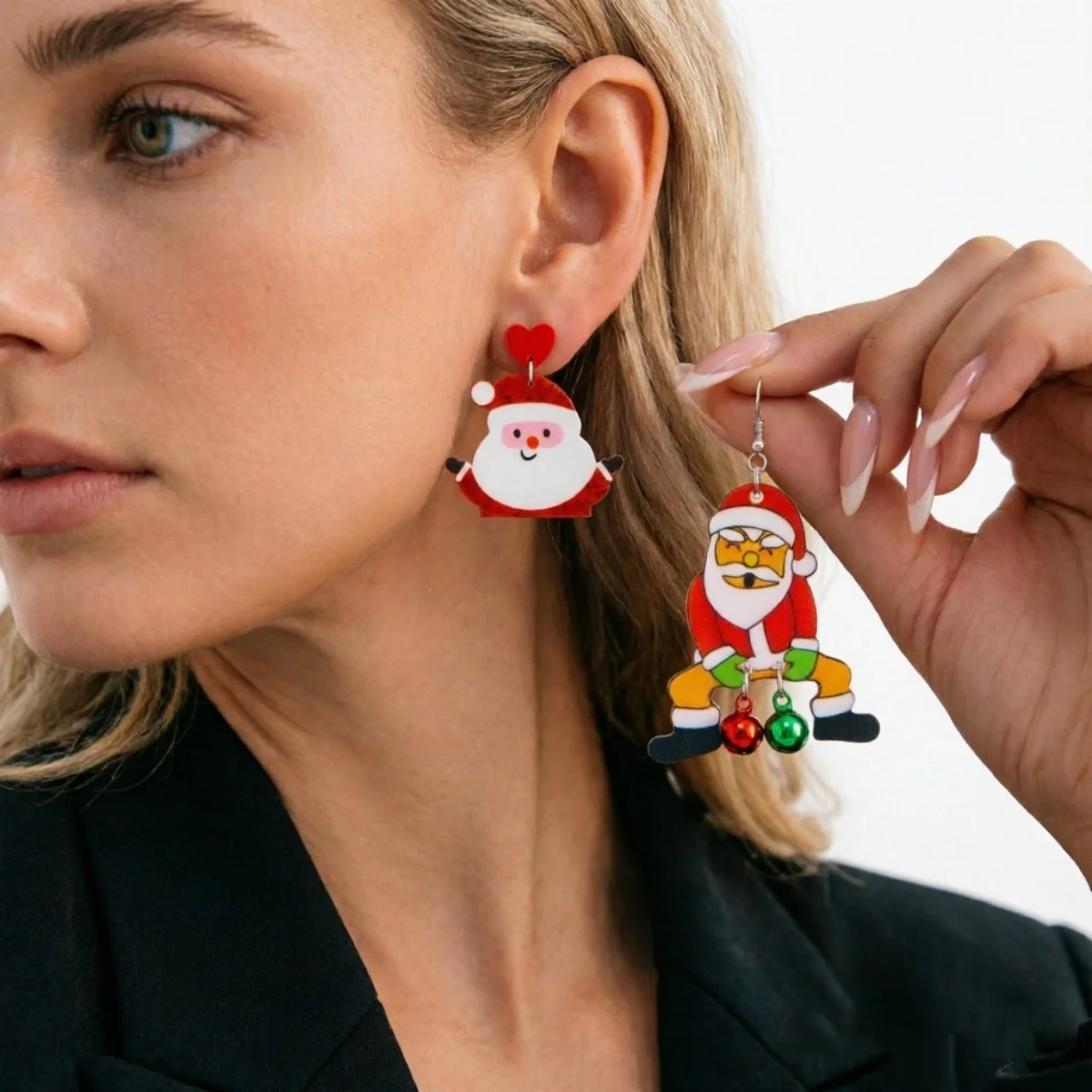 2 Paar/Set Cartoon Acryl Weihnachtsmann Weihnachts-Ohrhänger für Frauen Niedliche Sitzende Glocken Quasten Weihnachts-Ohrringe Neujahrs-Schmuck – Detail 18