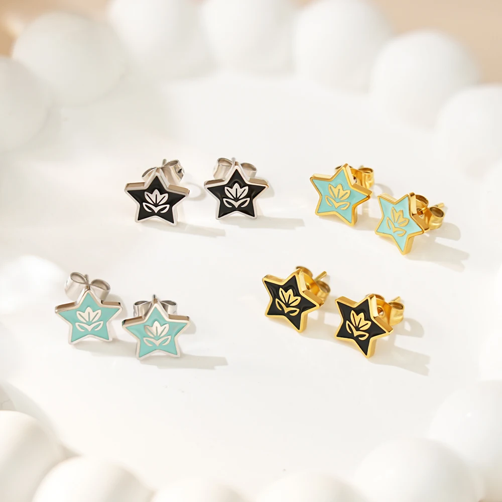 

5pairs/Lot Stainless Steel Star Stud Earrings Lotus Flower Stud For Female Silver Earring Wedding Jewelry Gift Mother's Day Gift