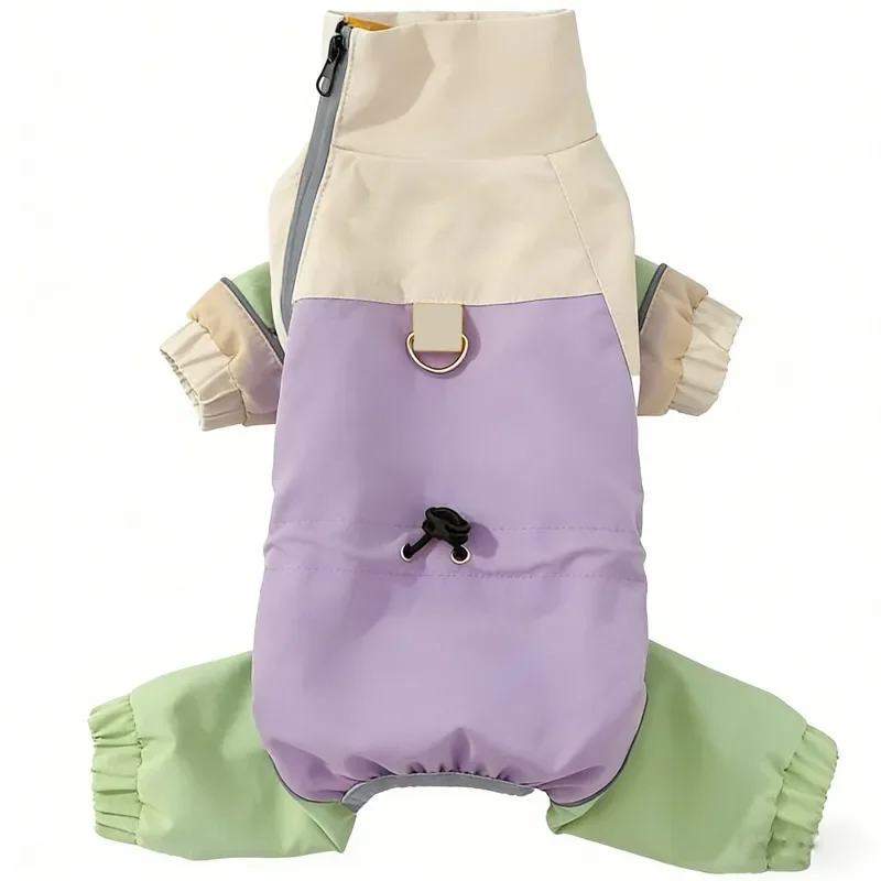 Waterproof Hooded Dog Raincoat for Medium Large Breeds Winter Outdoor Pet Jacket with Leash Hole Warm Four Legged Coat