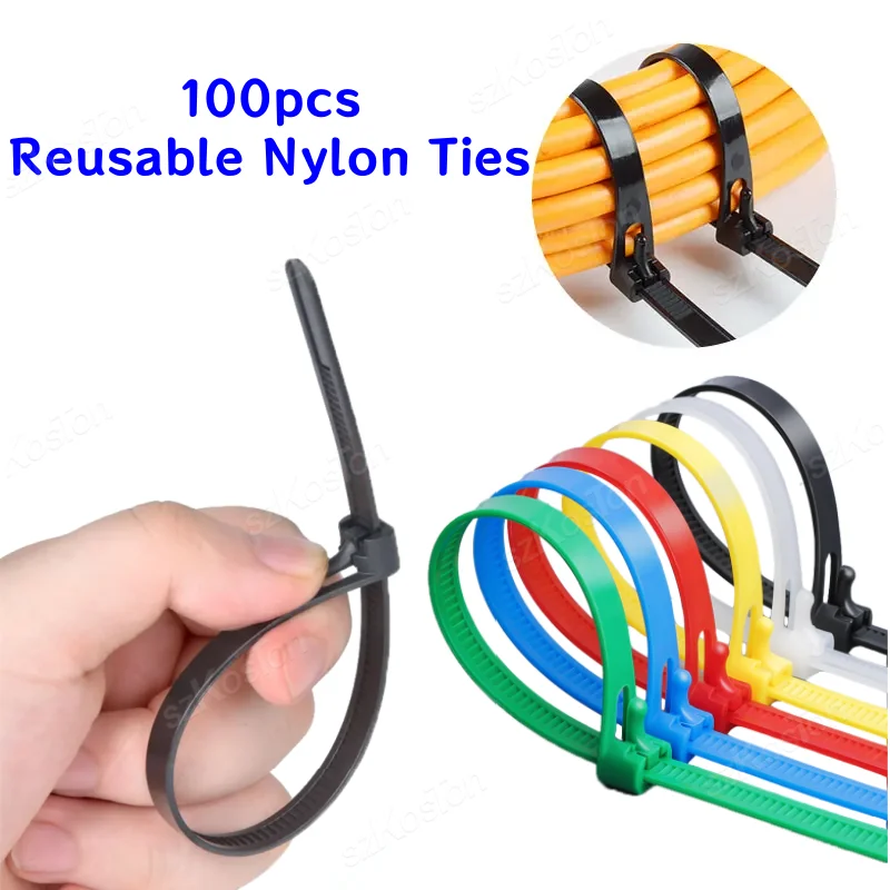

100pcs/lot Detachable Loose Nylon Cable Ties Wire Binding Wrap straps Colored Reusable Plastic Nylon Ties for Office Home