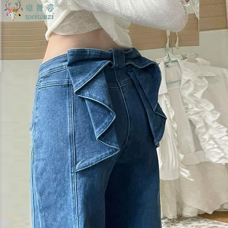 Y2K الحلو القوس المرأة الجينز خمر عالية الخصر الدنيم السراويل المرقعة فضفاض مستقيم بنطلون التخسيس الخريف ملابس الشارع الشهير غير رسمية