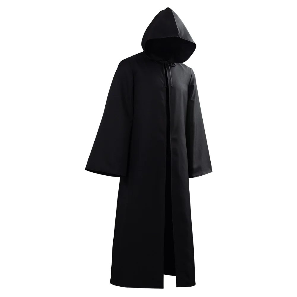 Death Cosplay Thanatos Black Cloak Costume Horror Scary Gothic Stage Performance Costume Men Cape Hooded Robe Halloween Suit