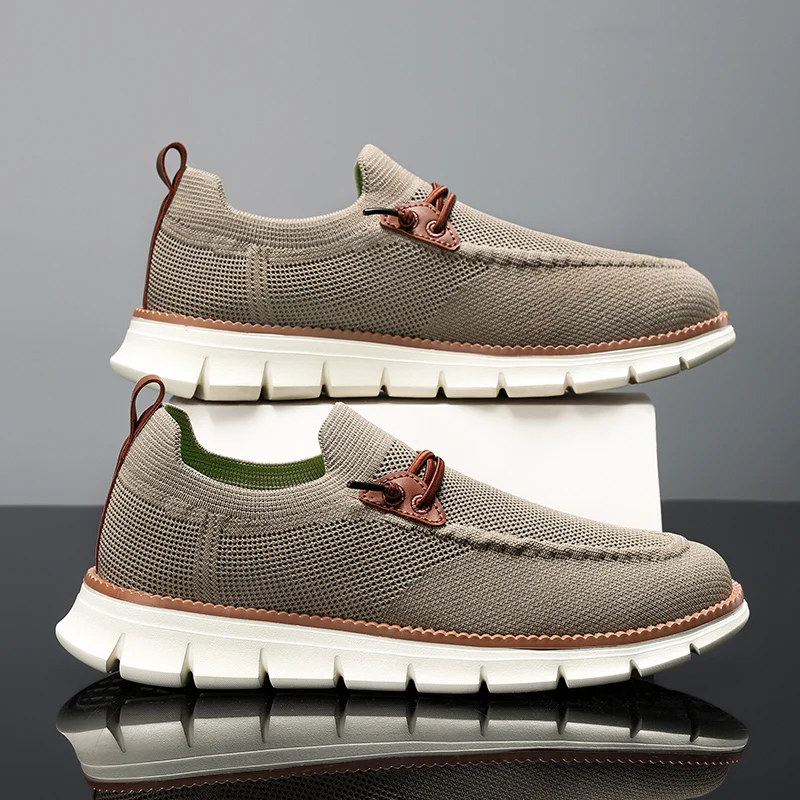 

Fashion Khaki Men's Loafers Summer Breathable Knit Slip-on Lightweight Casual Shoes For Men New Comfortable Urban Man Sneakers