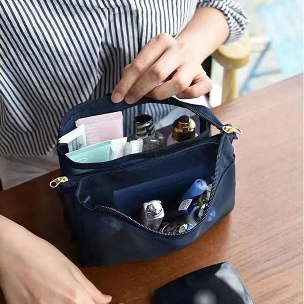 

3-слойные сетчатые сумки для душа, видимая, быстросохнущая, портативная косметичка с ручкой, большой вместительный органайзер для макияжа для путешествий, ванна