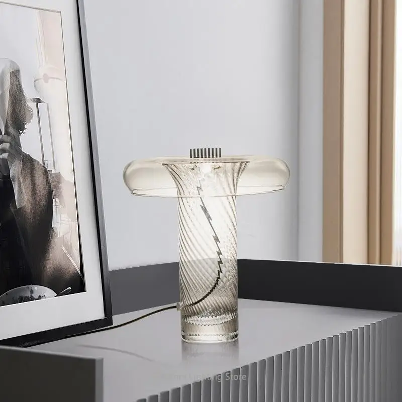 Nordic Creative Ribbed Glass Table Lamp,Minimalist Luxury Style,Glass & Metal,for Living Room Study