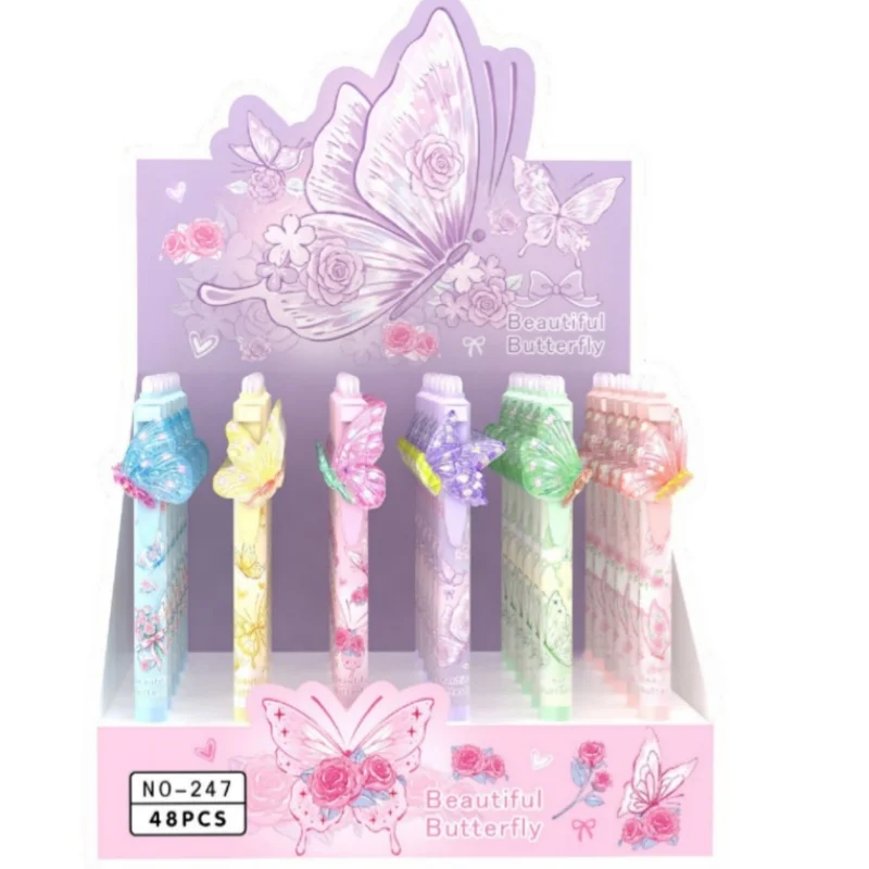 48pcs/lot Creative Butterfly Erasable Gel Pen Cute 0.5mm Blue Ink Signature Pens Office School Supplies