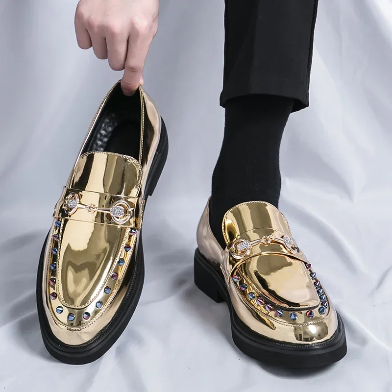 Fashionable Loafers Men PU Spliced Horsehead Buckle Decoration Comfortable Men Business Dress Casual Shoes Large 38-46