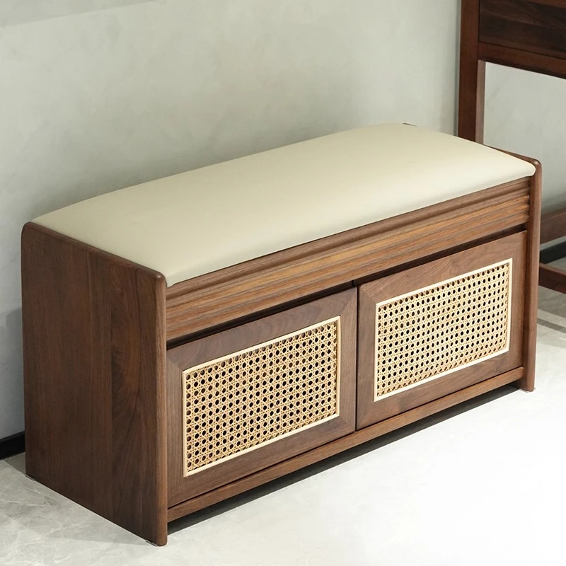 Wood Minimalist Ottomans Storage Shoe Modern Nordic Low Entryway Foot Stool Space Saving Lazy Tabouret Lounge Suite Furniture