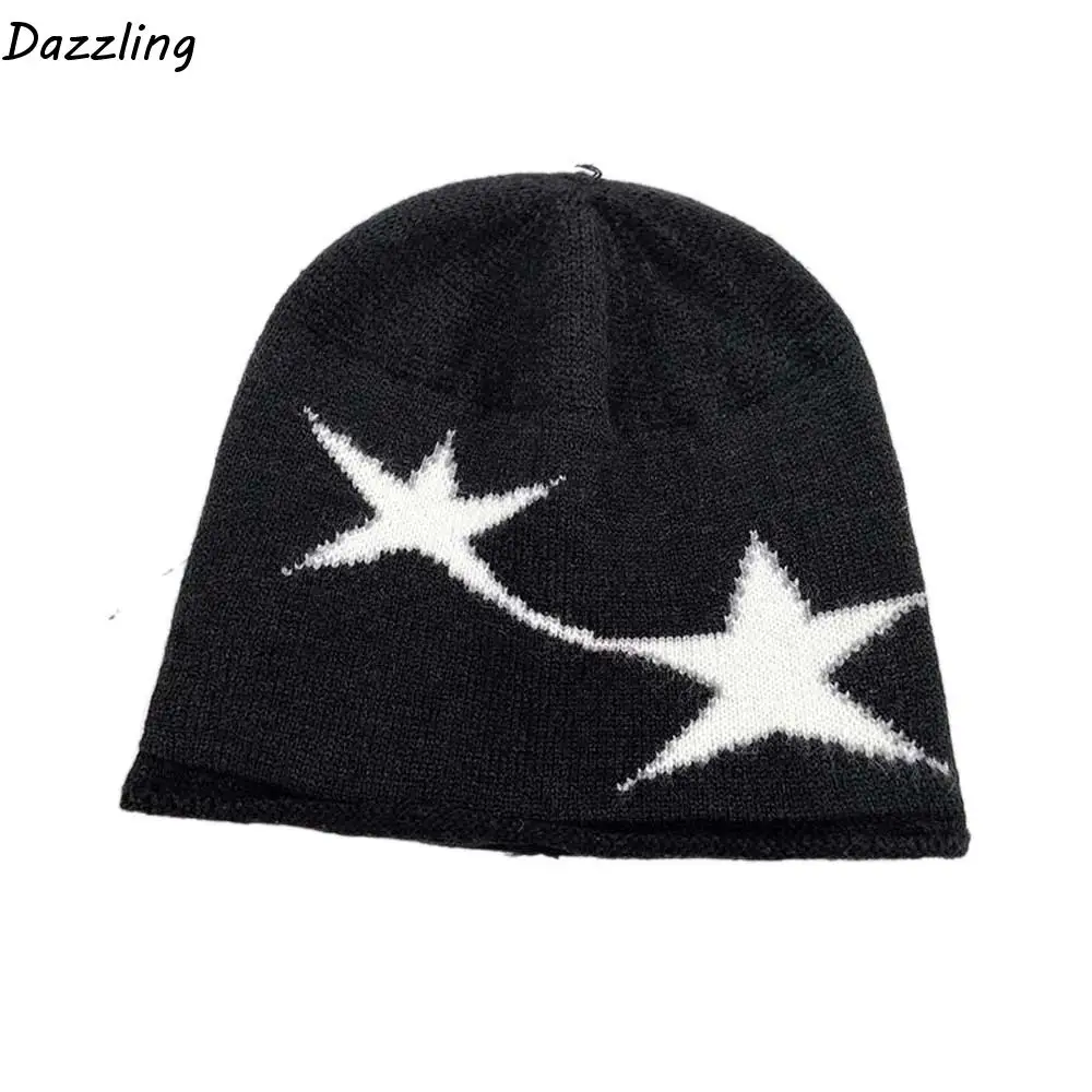 

Personality Elastic Star Knitted Hat Hip-hop Streetwear Jacquard Woolen Hat Headgear Soft Brimless Beanie Cap Autumn