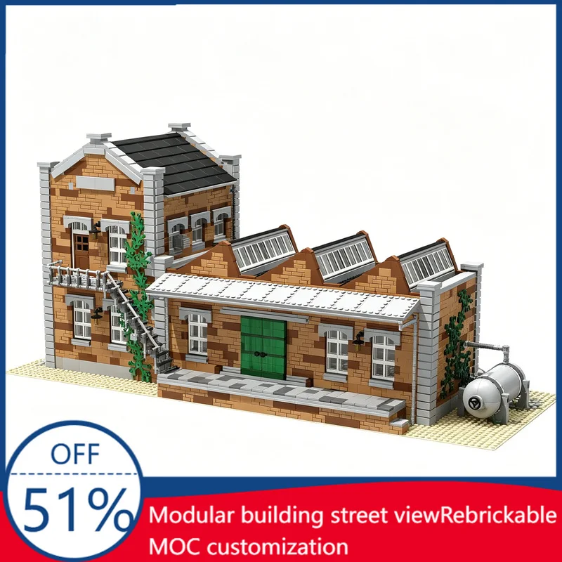 4498PCS Sawtooth Shed Industrial Building Model Custom Creative Blocks DIY Assembly Educational Children Toy Gift For Collection
