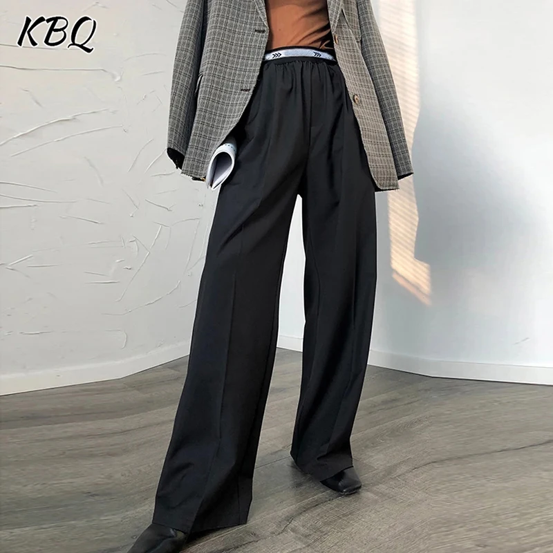 

KBQ Hit Color Patchwork Pocket Folds Trousers For Women High Waist Loose Casual Minimalist Pants Female Fashion Clothing Style