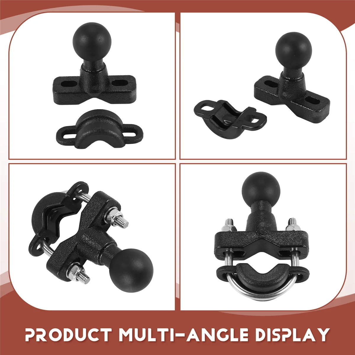 Motorcycle Handle Bar Rail Mount 37mm Width U-Bolt Mounting Base with 1 Inch Ball for GPS Work for