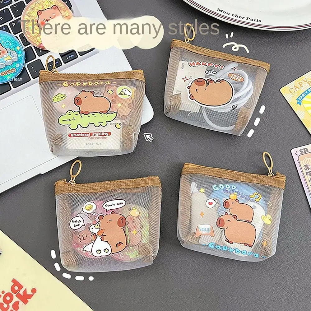 Fashion Capybara Rabbit Panda Coin Wallet Mesh Cartoon Anime Key Card Lipstick Holder Mini Wallet for Student Girls