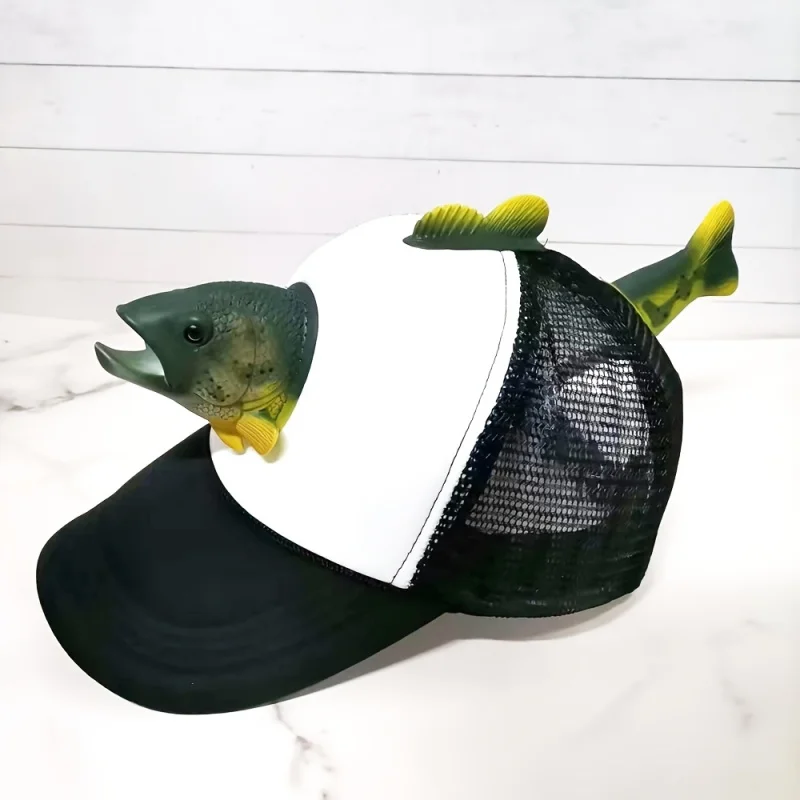 Whimsical Three-Dimensional Animal Trout Decor Men Women Fishing Baseball Sun Hat Halloween Christmas Party Peaked Mesh Cap