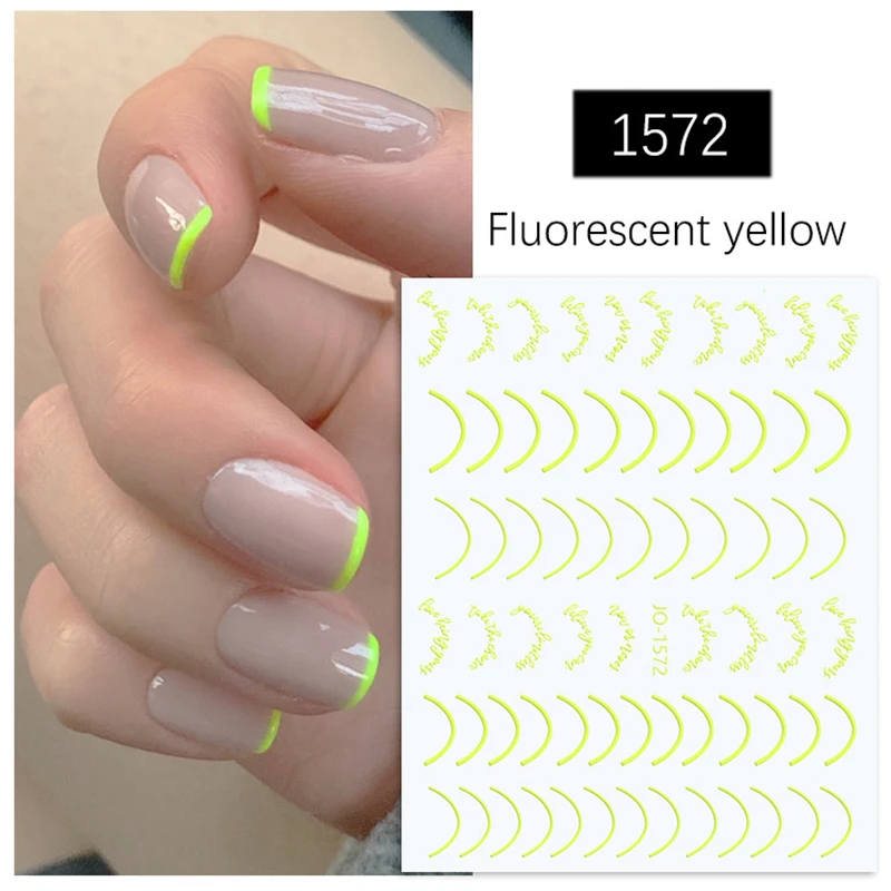 

3D nail art sticker strip line french tip orange red gold silver luminous red yellow blue peel off manicure decals YJ084