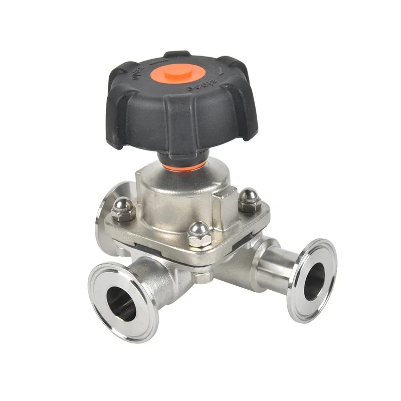 Sanitary stainless steel diaphragm valve T-type three-way diaphragm valve manual quick-fitting diaphragm valve clamp connection