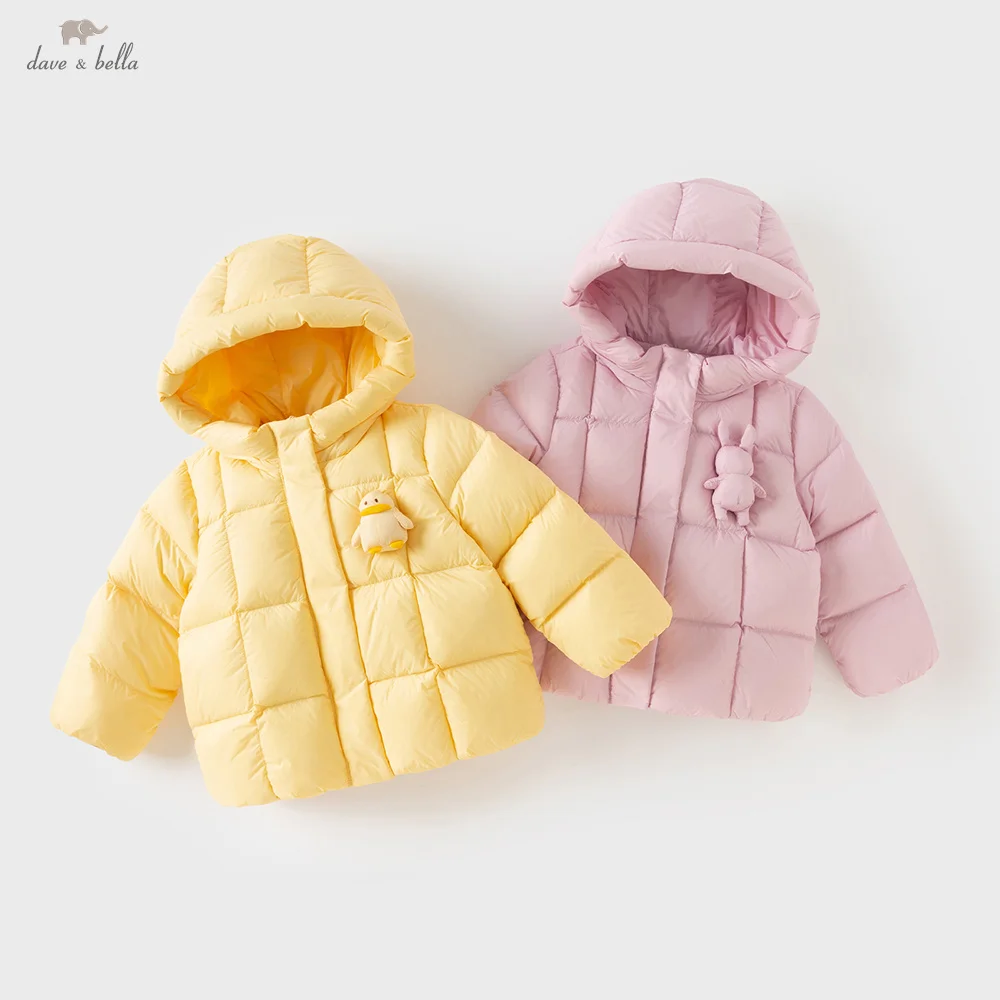 Dave Bella Children Coat Autumn Winter Girls White Duck Down Jacket Waterproof Hooded Plush Top Outerwear Kids Clothes DB4243227