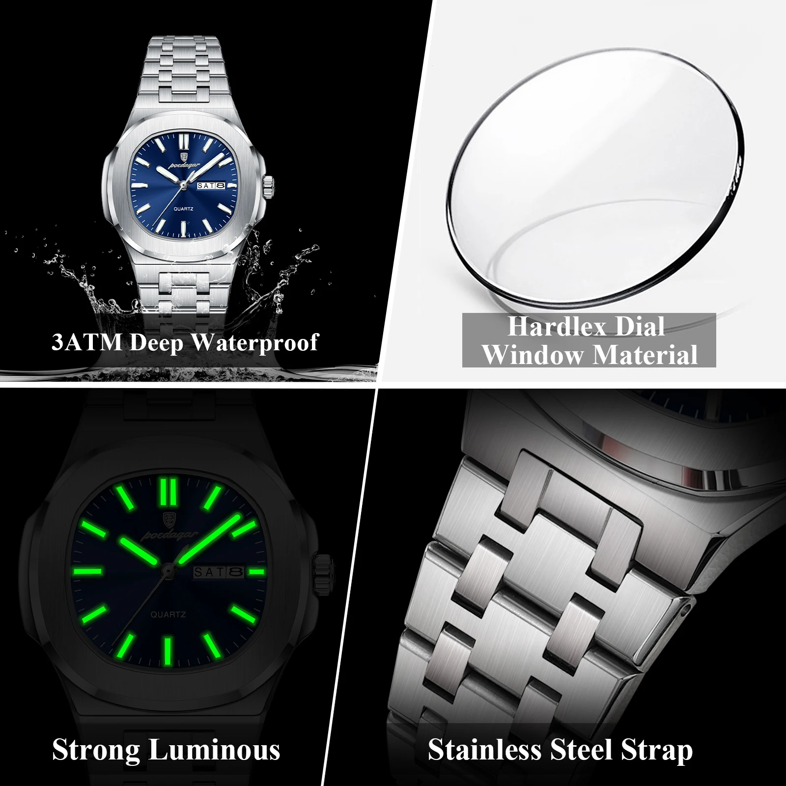 POEDAGAR Exquisite Square Woman Watch Date Week Original Waterproof Luminous Ladies Watch Stainless Steel Quartz Women's Watches view 4