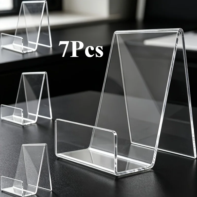 7pcs Acrylic Display Stands | Transparent Office Bookshelf, Photo Frames, Brochures, Art Pieces, Small Picture, Postcard