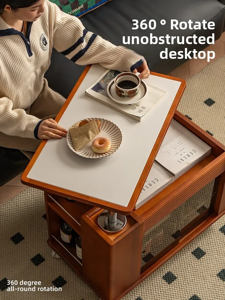 Lifting medieval solid wood rock slab edge few living room sofa side cabinet boxwood tea table multi-function