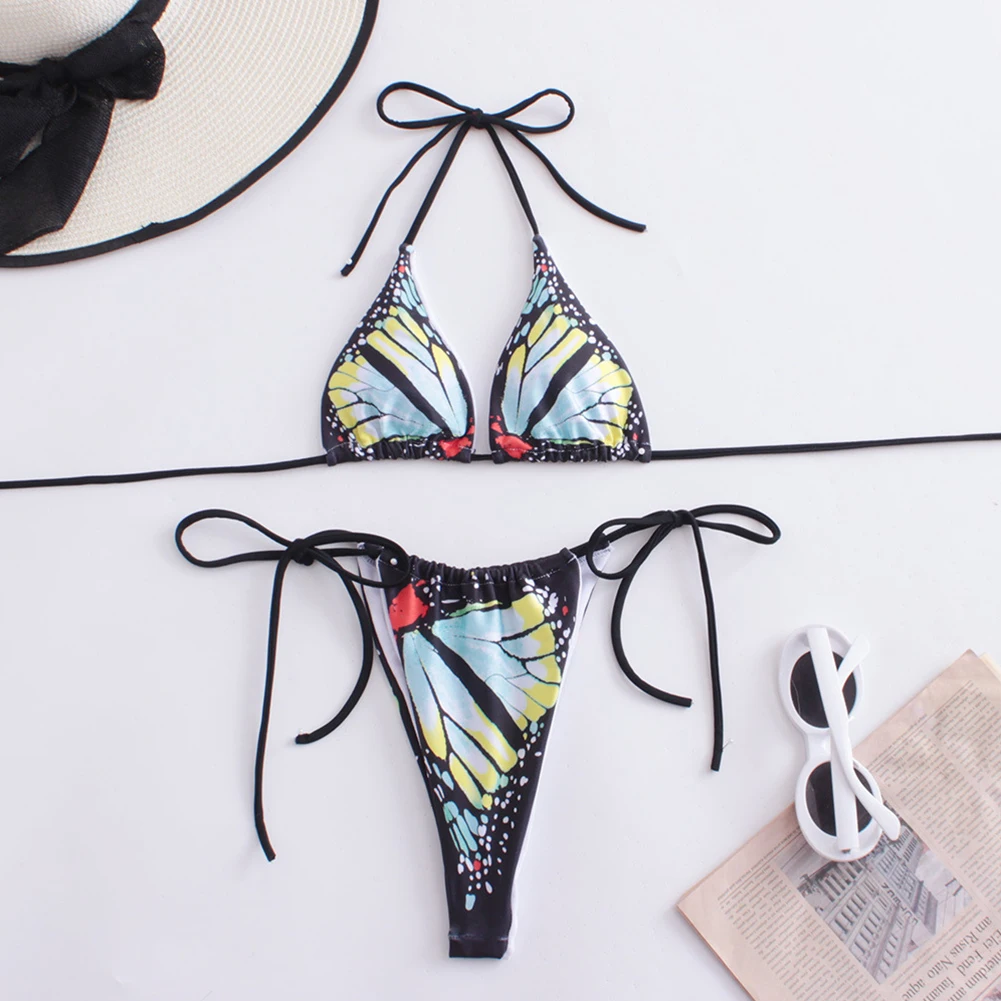 Summer Womens Sexy Swimsuit Bikini Set Comfortable Butterfly Female Elastic String Thong Bathing Suits Swimwear Beachwear