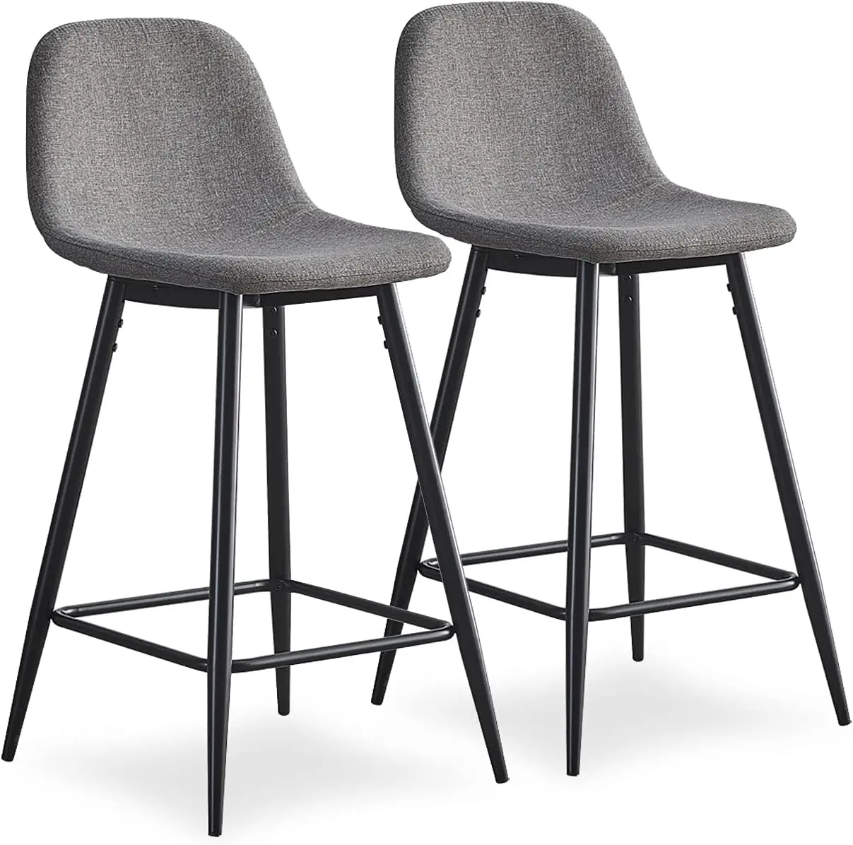 Linen Fabric Bar Stools Set of 2, 26" Counter Height Bar Stool w/ Back, Sturdy Metal Legs, Footrest, Kitchen Bar Chairs for Home