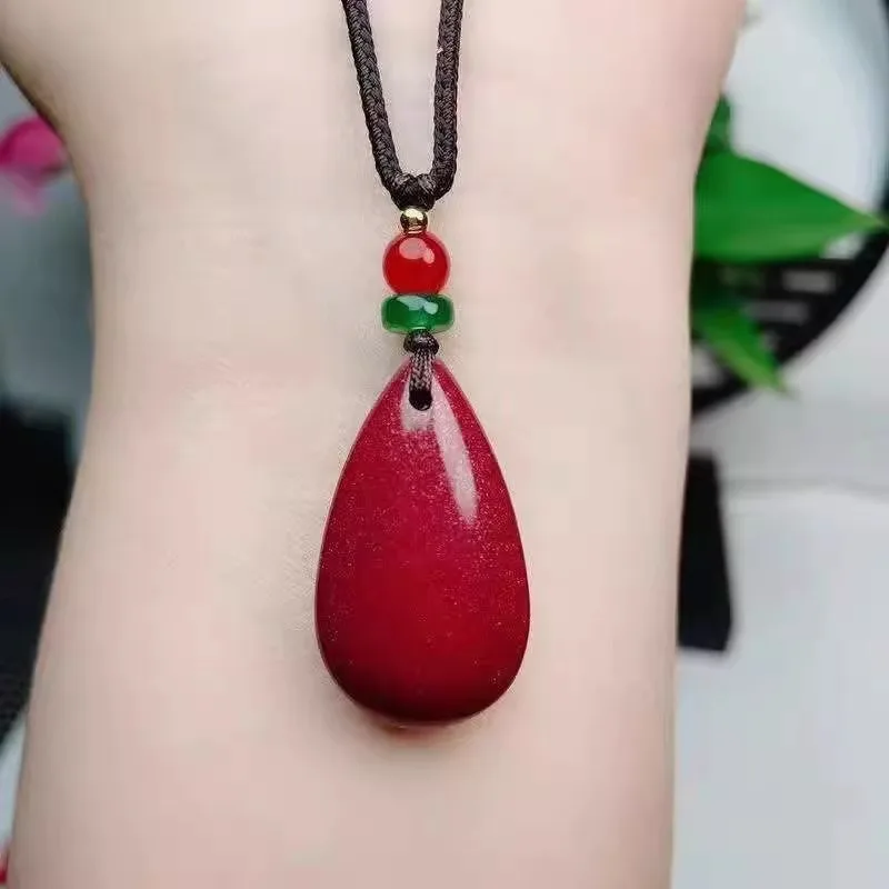 

Natural Cinnabar Water Drop Pendant with No Leakage, Simple and Versatile Pendant