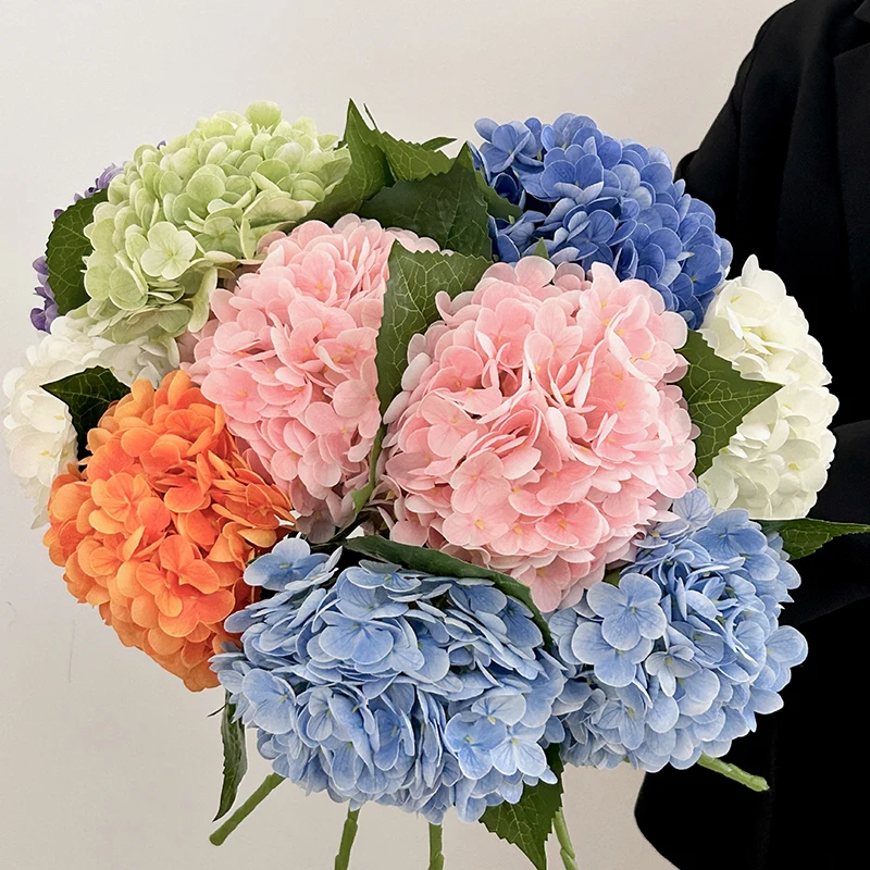 Blue Artificial Hydrangea Flowers Real Touch Green Artificial Hydrangea Branches Decoration Wedding Bouquet Flower Arrangement