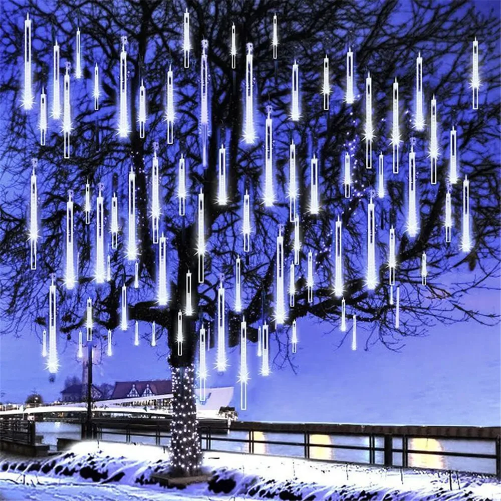 EU/US Plug Meteor Shower String Lights LED Meteor Rain Lights Decor Holiday Street Outdoor Garden Wedding Christmas Tree 30/50cm