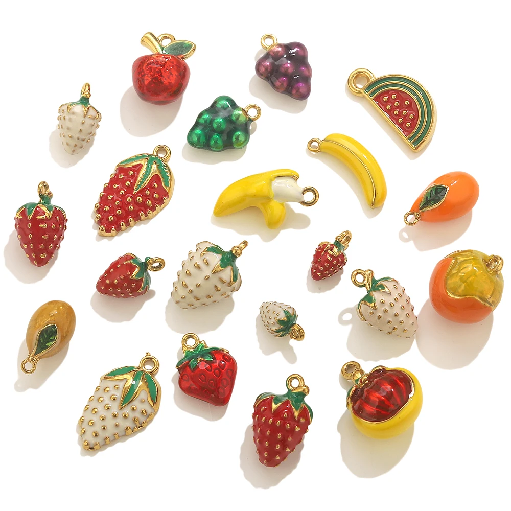 

2pcs Stainless Steel Enamel Fruit Charms For Jewelry Making Strawberry Banana Watermelon Cartoon Pendant Jewelry Supplies Parts