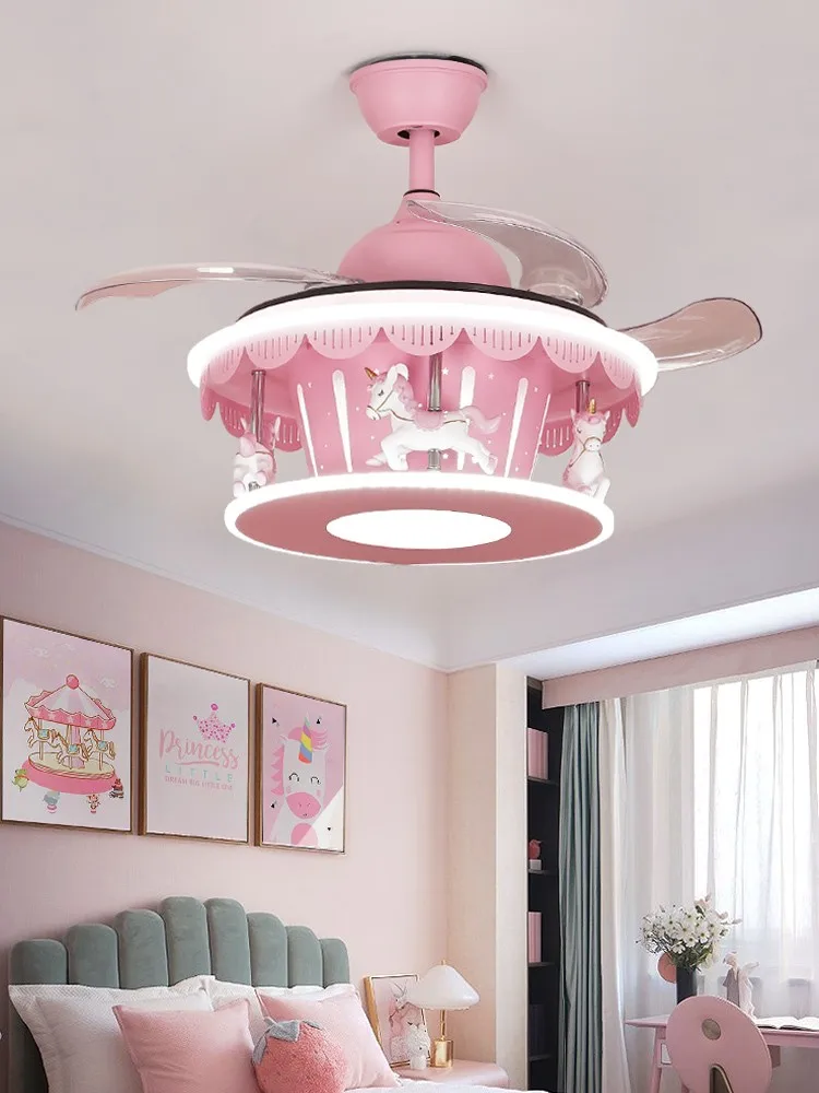 Carousel, Invisible Ceiling Fan Light, Kids Fan Light, Girl, Princess Room, Bedroom, Cartoon Chandelier, Creative Lamp